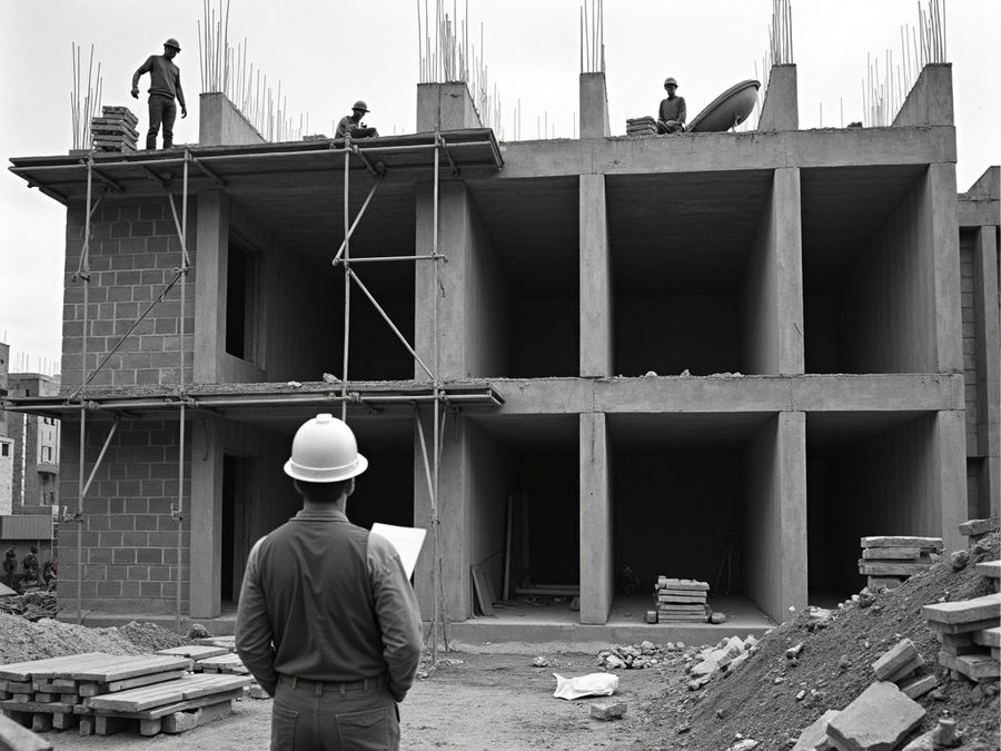 Faena de construcción a principios de los noventa